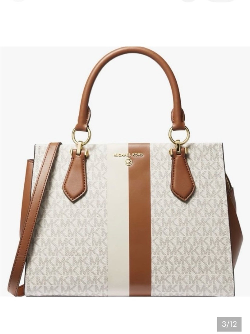 NWT Michael Kors Marilyn Vanilla/Luggage Satchel Crossbody Design MSRP $298